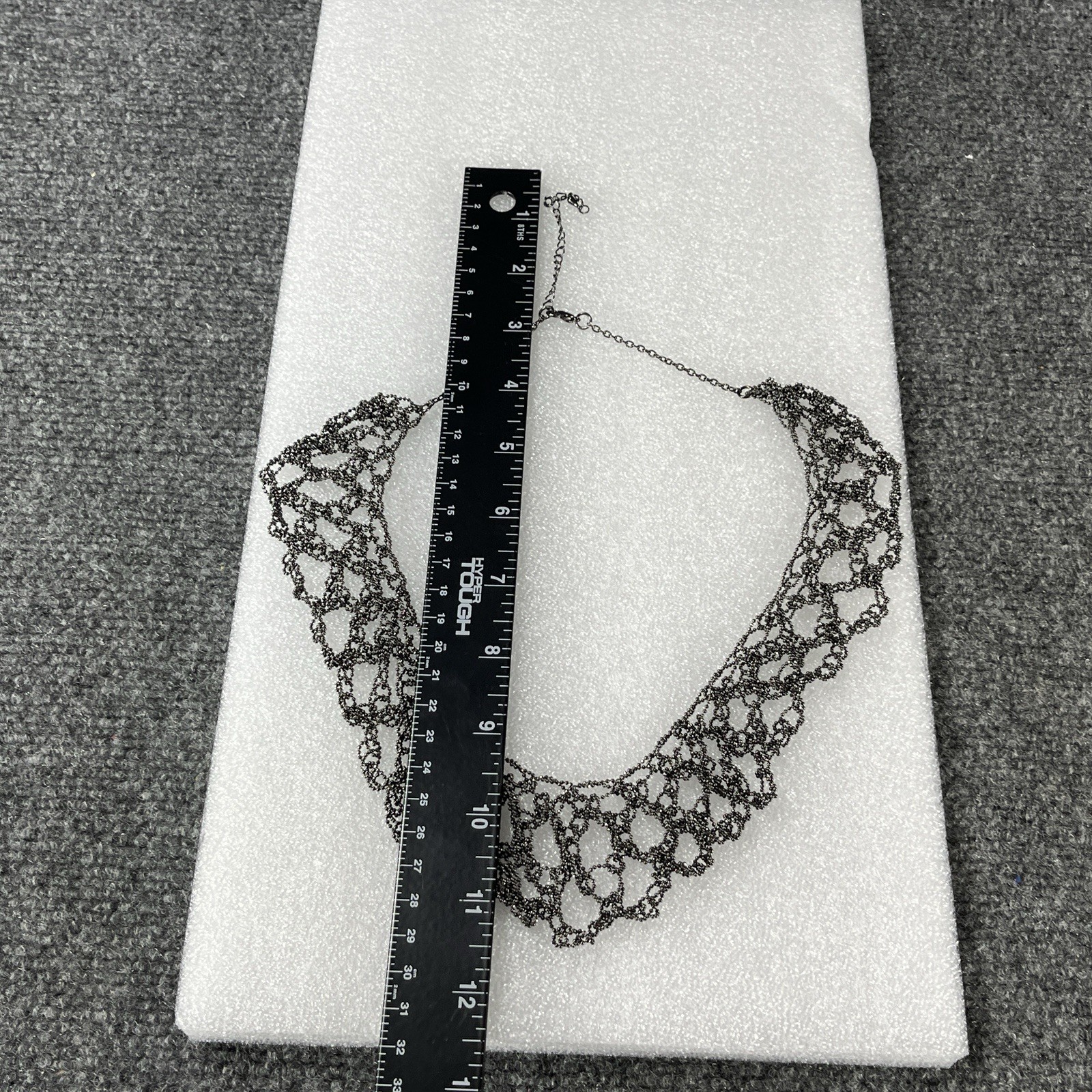 Black Beaded Necklace Lace Netted Vintage Style Choker Bib Gothic Victorian Dark