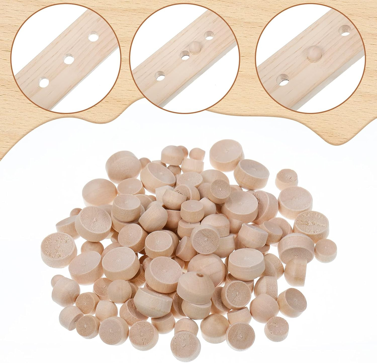 Bucherry 120 Pieces 4 Sizes Wood Plugs Wooden Hole Plugs Button Stoppers Hardwoo