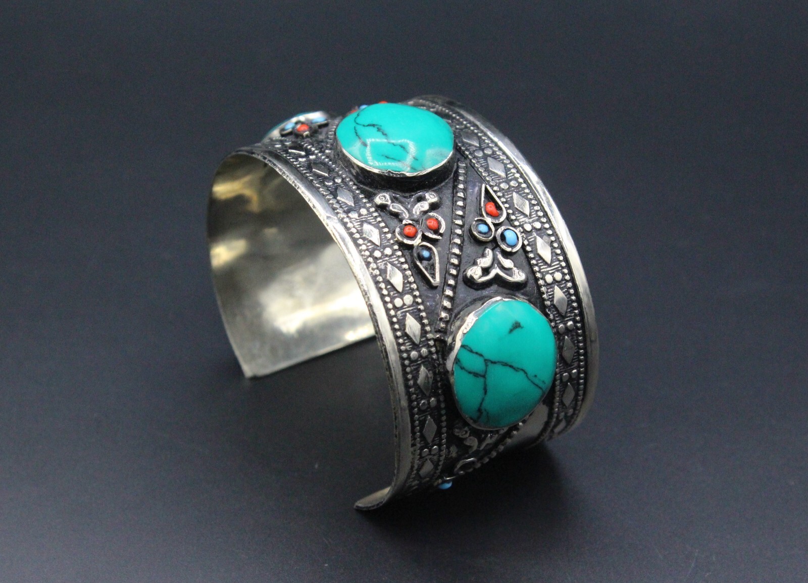 Afghan Cuff Bracelet, Malachite Stones Cuff Bracelet, Boho Cuff Bracelet #B04
