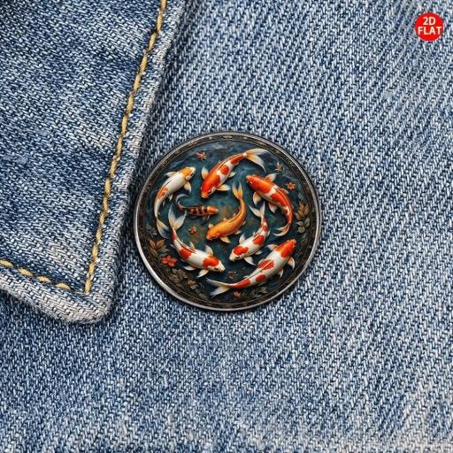 Vintage Koi Fish 2D Metal Glass Enamel Brooch Pin Garment Bag Decor