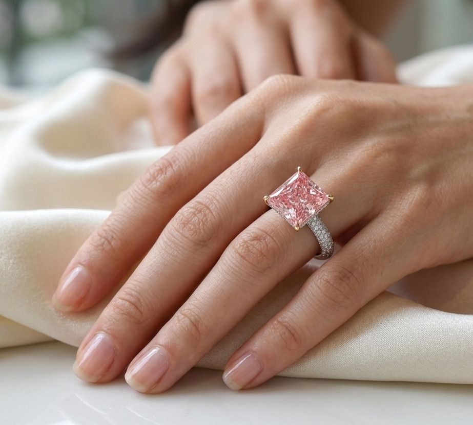 6.40 Ct Certified Princess Cut Pink Natural Diamond Engagement Ring Great Shine