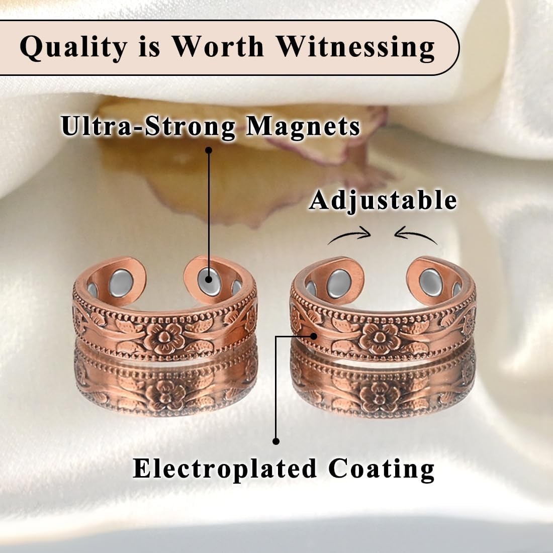 Copper Magnetic Ring for Women 99.9% Copper Finger Ring Strong Magnet Ring Co…