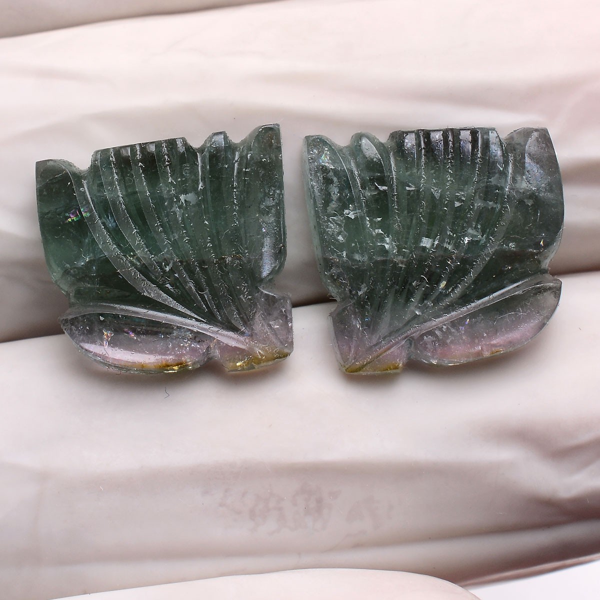 20.40 Cts Natural Tourmaline 15mmx14mm Bi Color Pair Carved Untreated Gemstones