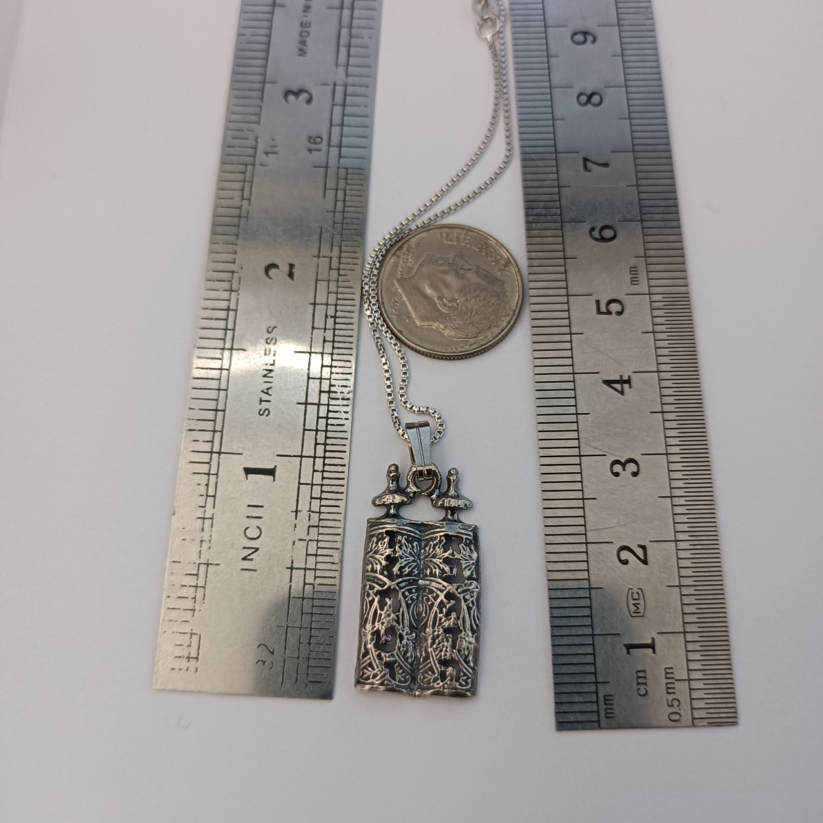 Ten Commandments Necklace Sterling Silver Torah Judaica Faith Men Women Gift VTG