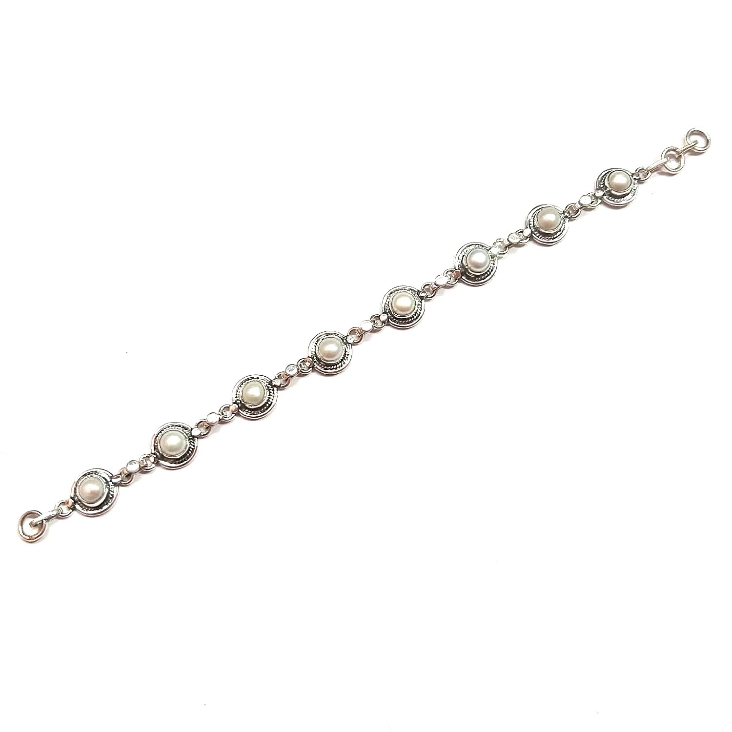 White Pearl Gemstone Handmade 925 Sterling Silver Jewelry Bracelet Sz-7-8″