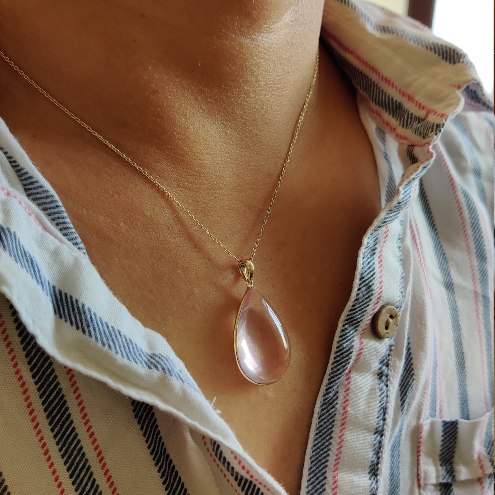 22.65ct Natural Rose Quartz Pendant 14K Gold Minimalist January Birthstone Gift