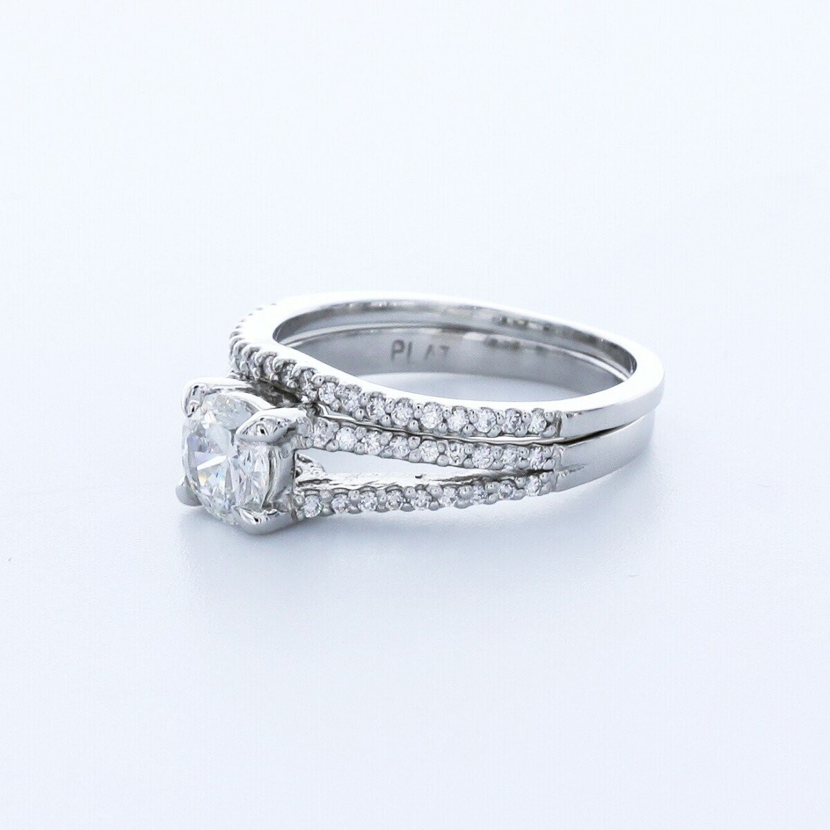 1.5CT Natural Diamond F/SI1 Round Cut Platinum Split-Band Side-Stone Ring Set