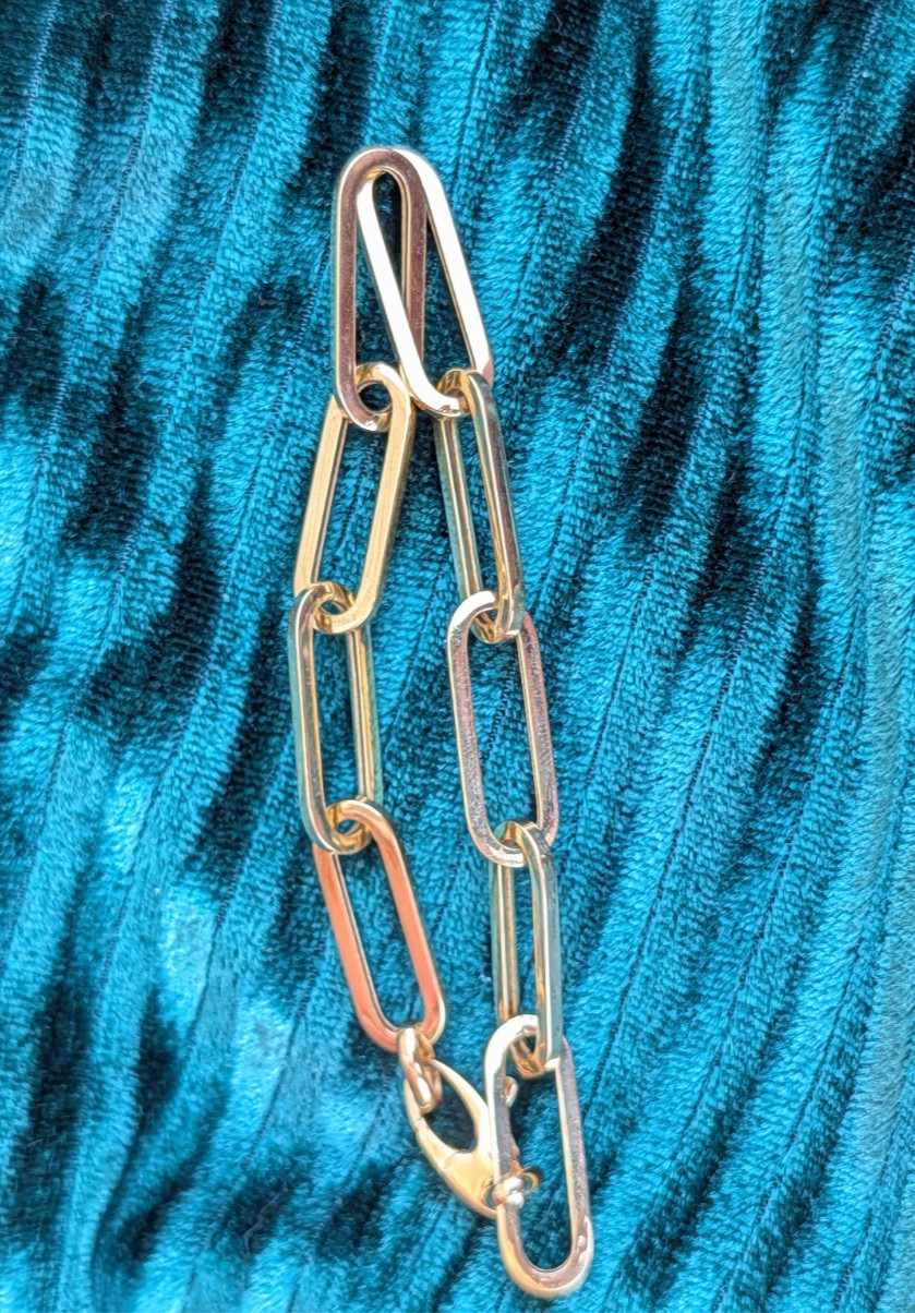 14k Yellow Gold Hollow Paperclip Link Bracelet 7″ 5.31g Never Worn Lobster Clasp