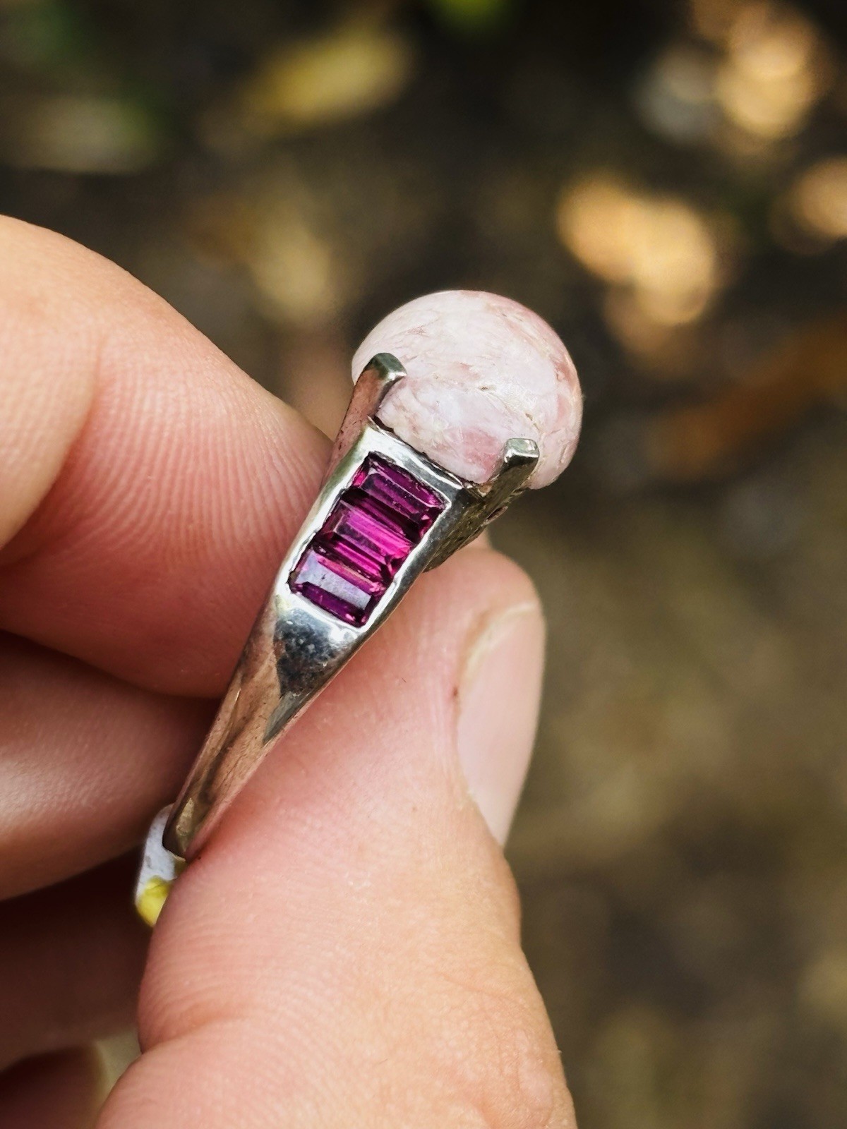 TJC silver,rhodocrosite and rhodolite granets ring UK size Q new with tag