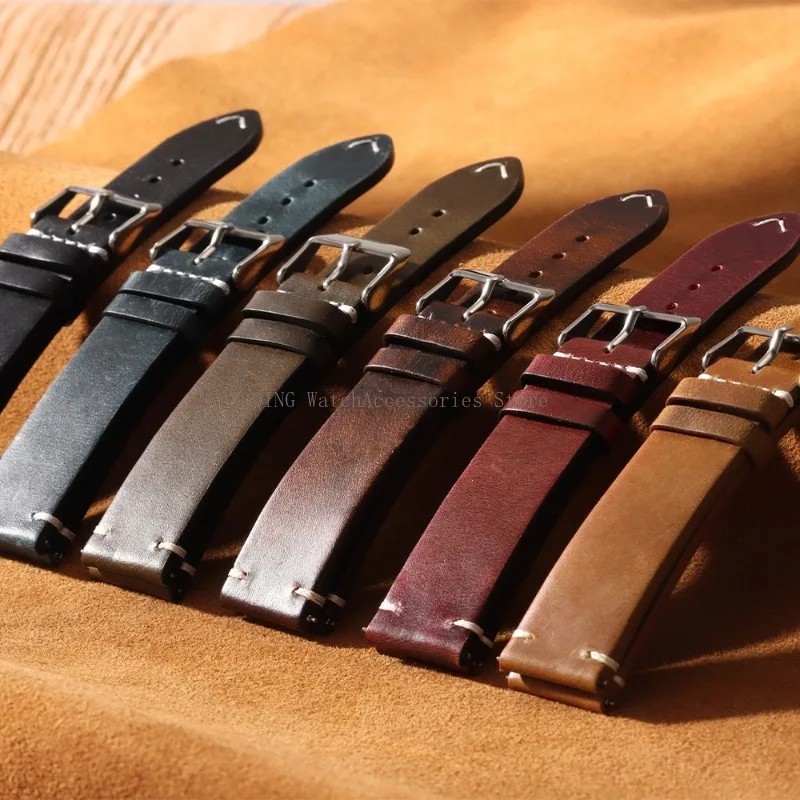 Retro Oil Wax Genuine Leather Watch Band 18 19 20 21 22 24mm Thin Cowhide Strap.