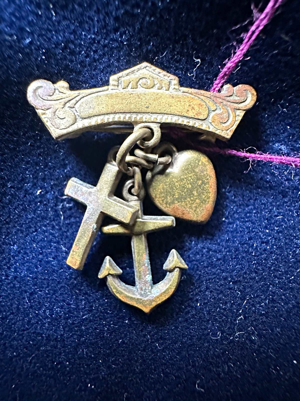 Metal Nautical Charm Pin /Cross , Anchor, Heart / Faith , Hope & charity