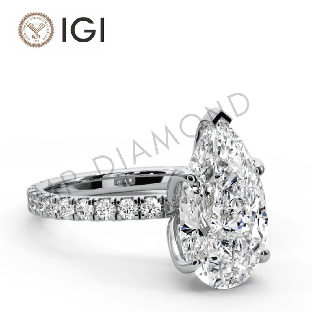IGI 2.56 CT E VS1 Pear Cut Lab Grown Diamond Engagement Ring 14K White Gold