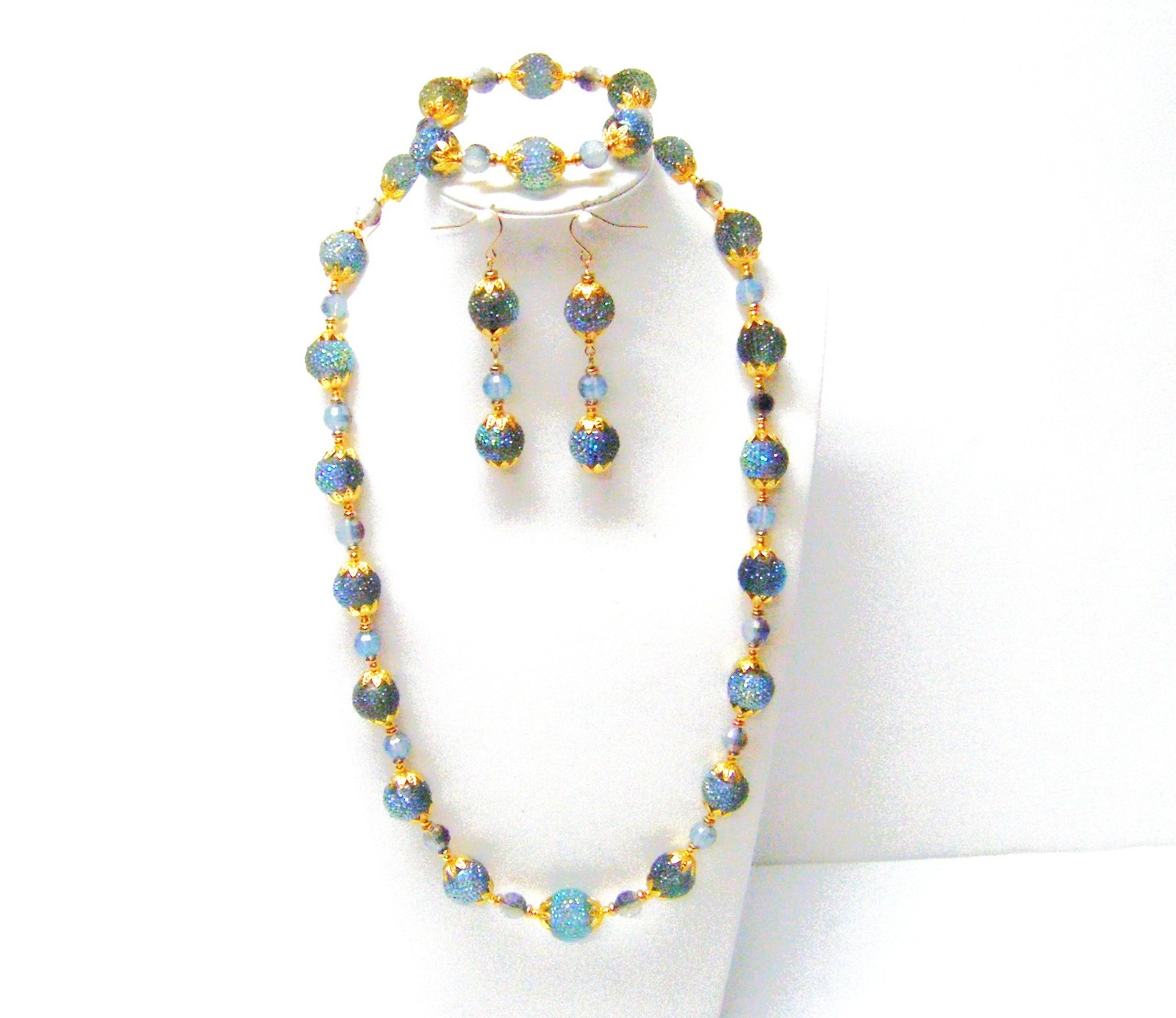 Cornflower Periwinkle Blue Sparkly Glitter Resin Donut Beads w/Gold Accent N/B/E