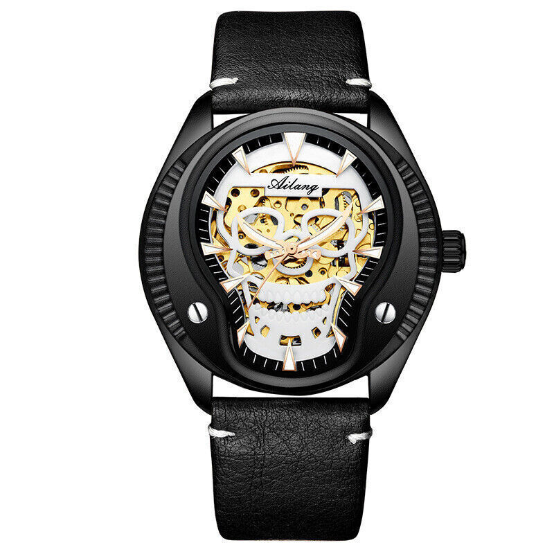 AILANG Men’s Watch Skull Hollow Design 3 ATM Waterproof Mechanical Wristwatches