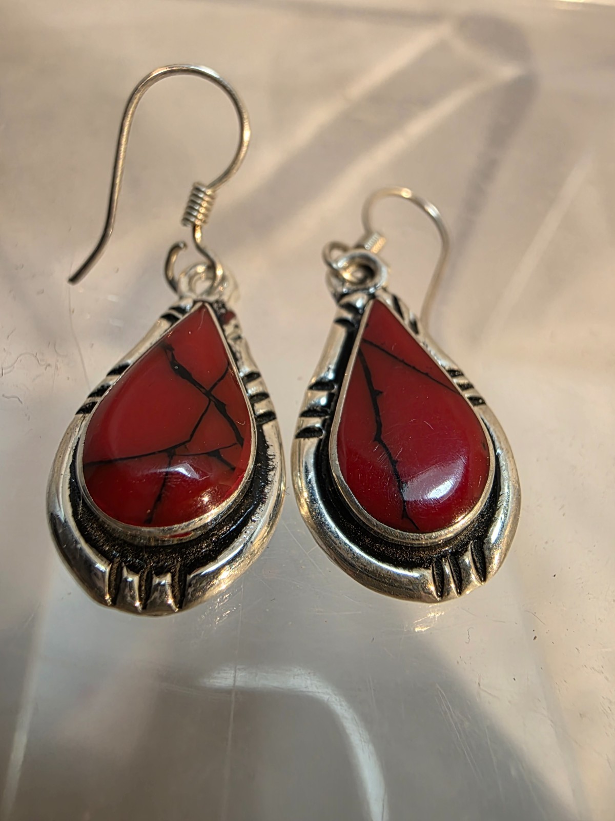 Sterling Silver 925 Red Jasper (Dyed Howlite) Earring Set