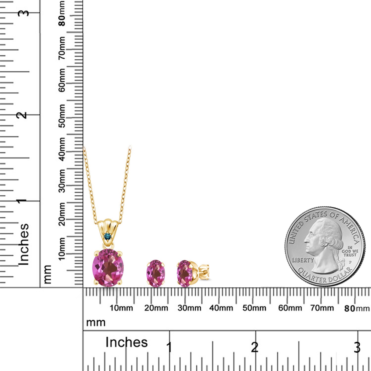 18K Yellow Gold Plated Silver Pink Mystic Topaz and Blue Diamond Pendant and
