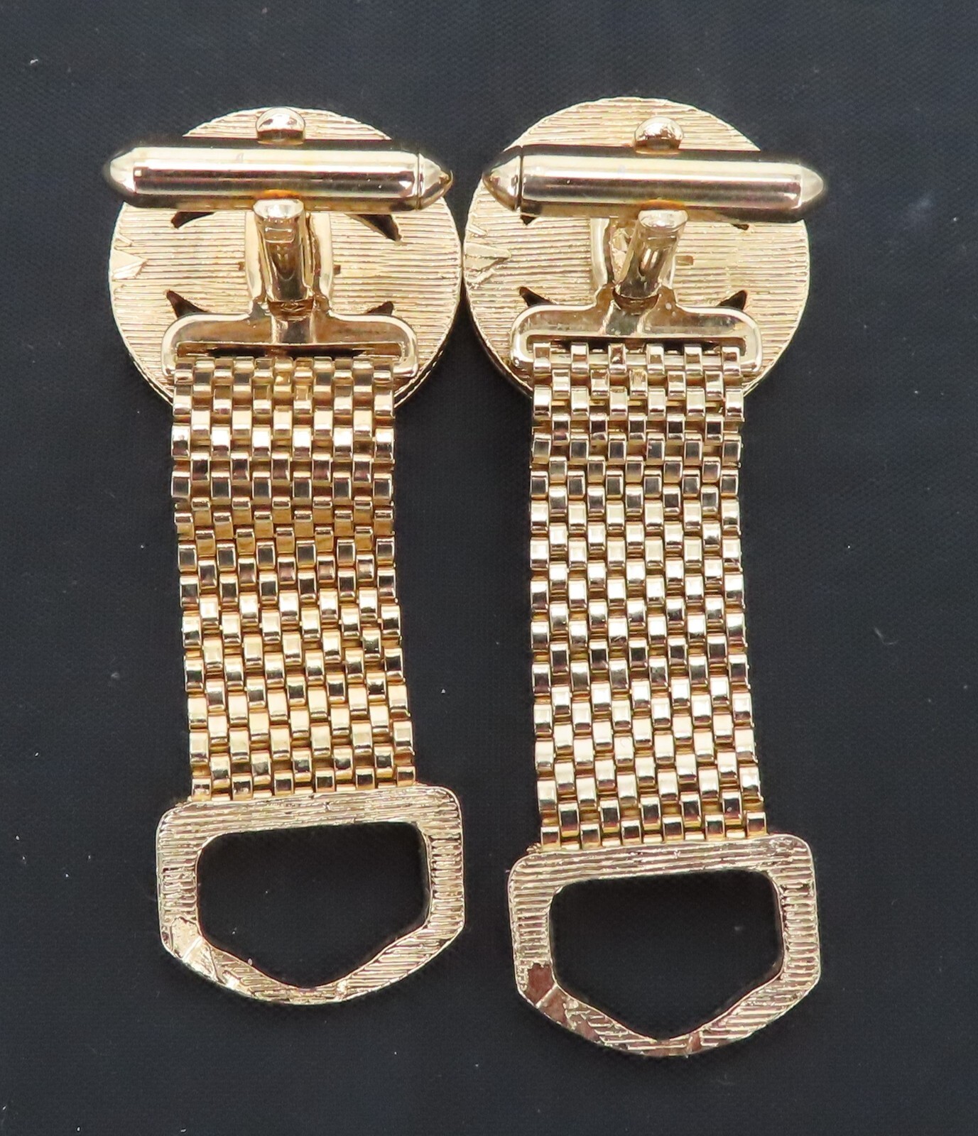 Vintage SWANK Cuff Links Genuine Tiger’s Eye Wraparound Mesh Chain Watchband