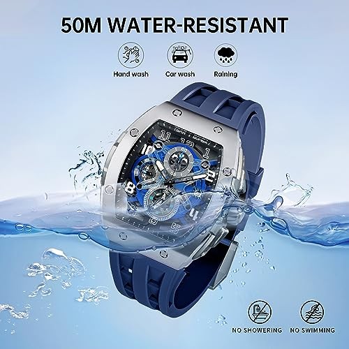 TSAR BOMBA Watch Tonneau Shape Silicone Strap SGLZ-TSAR BOMBA-8211 Silver Blue