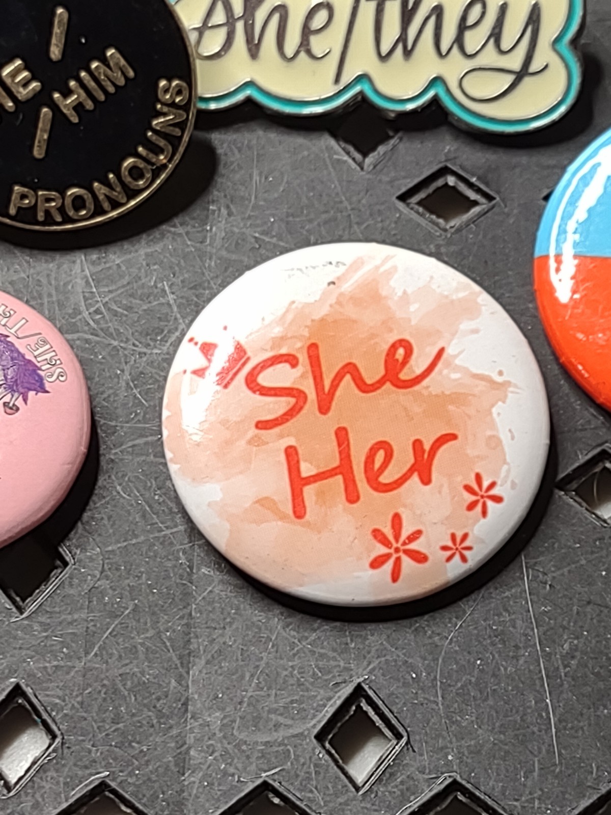 Lot Of Pronoun Themed Pin And Pin Back Buttons Pronoun Lot STBAS