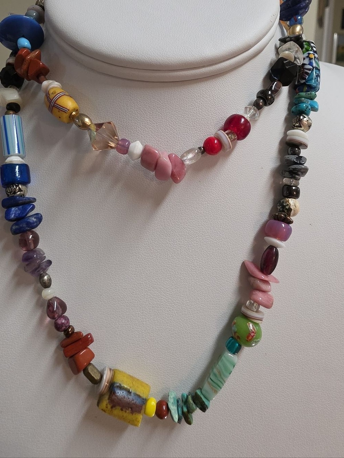 Artisan Multi-Color Mixed Glass & Stone Necklace