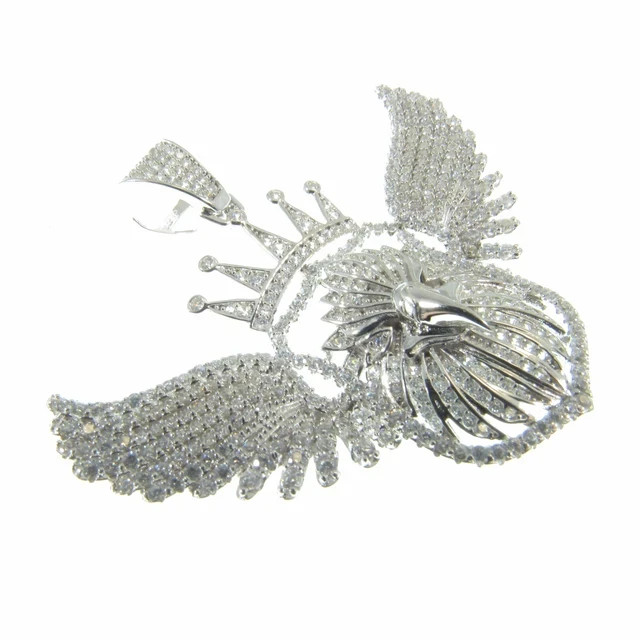 2.60Ct Round Cut Real Moissanite Crown Eagle Pendant 14K White Gold Plated