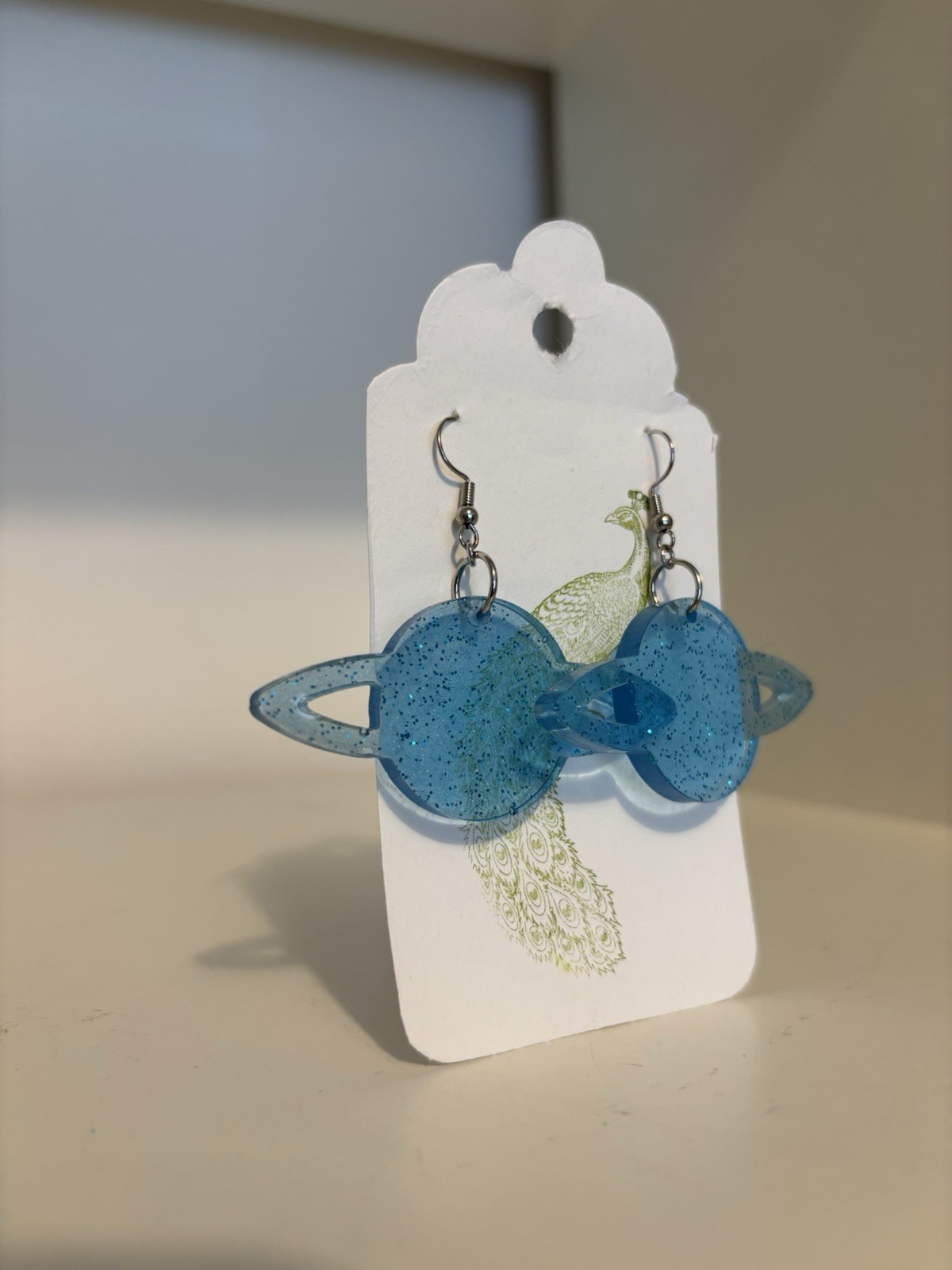 Resin Handmade Earrings Planet Blue Saturn Solar System Jewelry