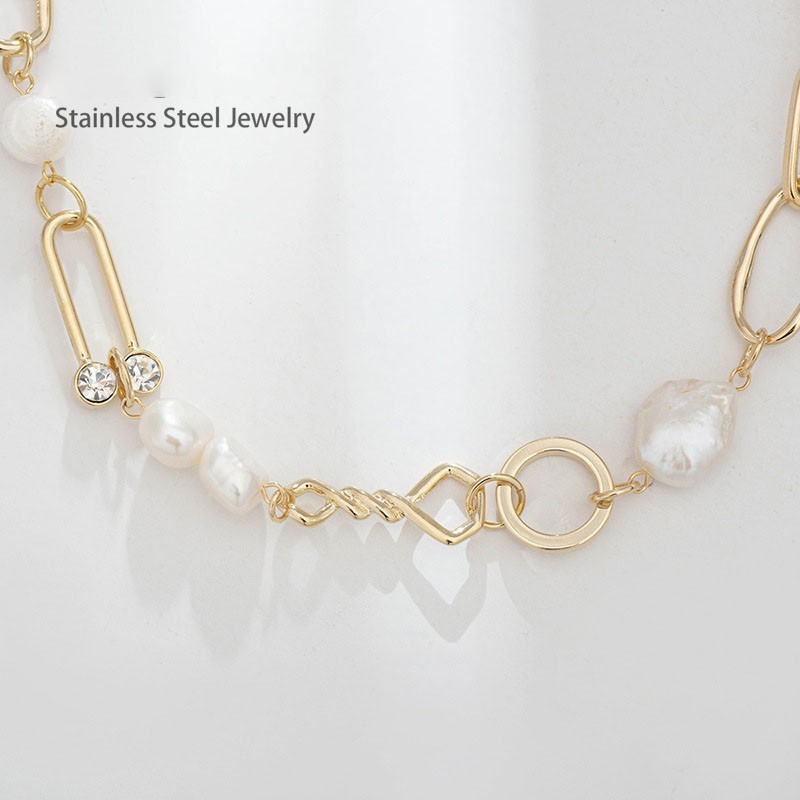 18K Gold Plated Pearl Bead necklace, Stainless Steel Waterproof No Tarnish YC02