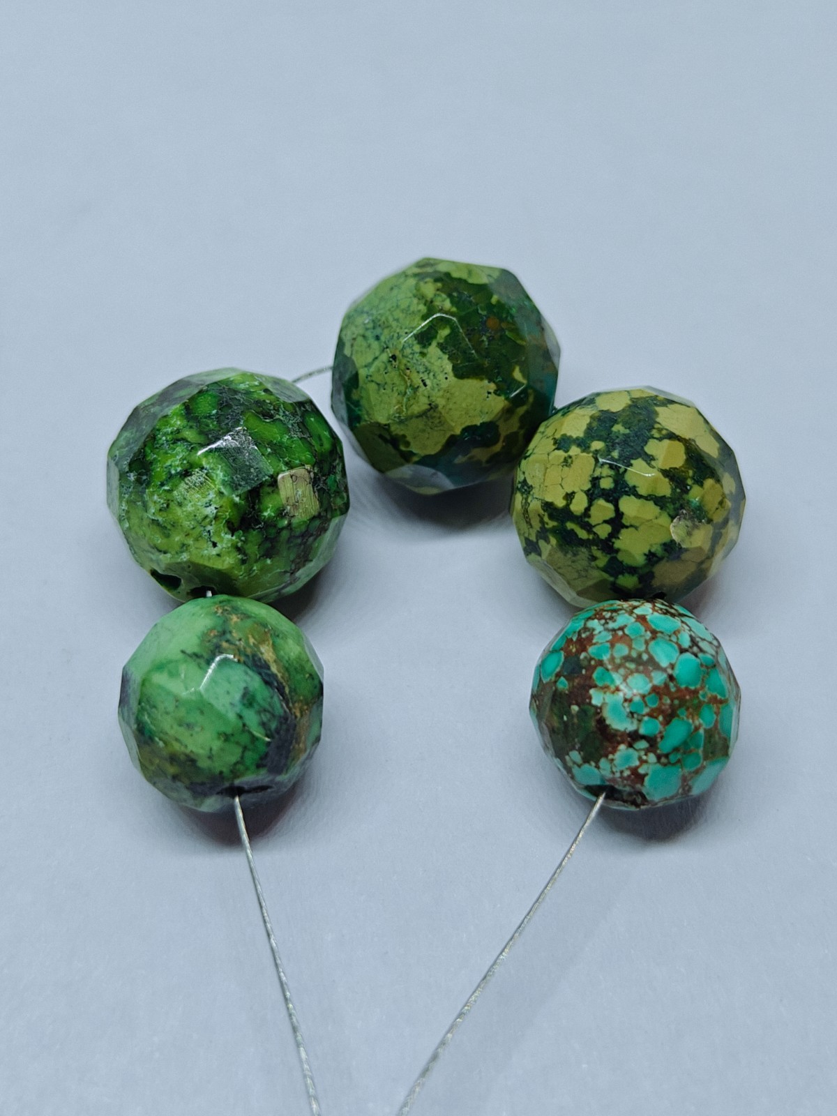 Natural Turquoise Faceted Round Beads Loose Hubie Green Gemstone For Jewelry 58C