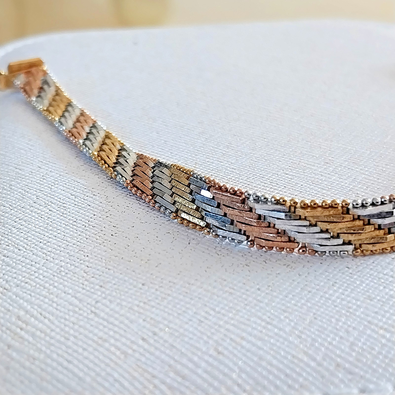 D’Orica Italy 925 Chevron Bracelet Silver Tri-Colour Gold Vermeil 7.5in 16.4G