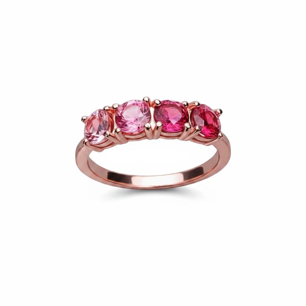 Gradient Pink Tourmaline Band Ring Round 4mm, Pink Tourmaline Gemstone Ring