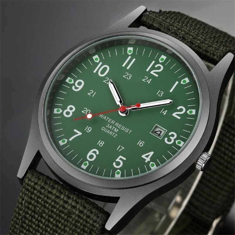 Men’s Military Army Luminous 24 Hours Dial Nylon Strap Date Quartz Wrist Watch