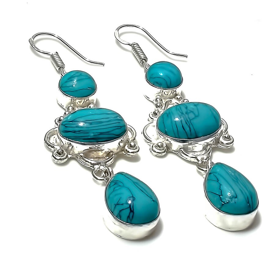 Turquoise Gemstone Handmade 925 Starling Silver Jewelry Earring Size 2.50″