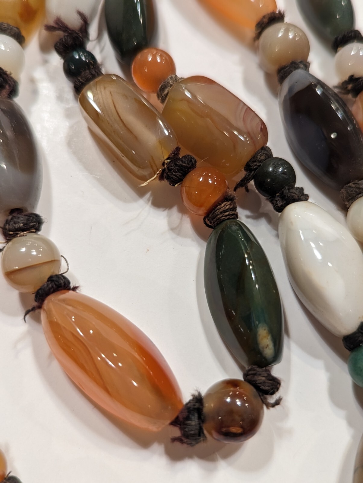 Semi Precious Polished Agate 54″ Necklace Hand Knotted Southeast Asia VNTG 1960s