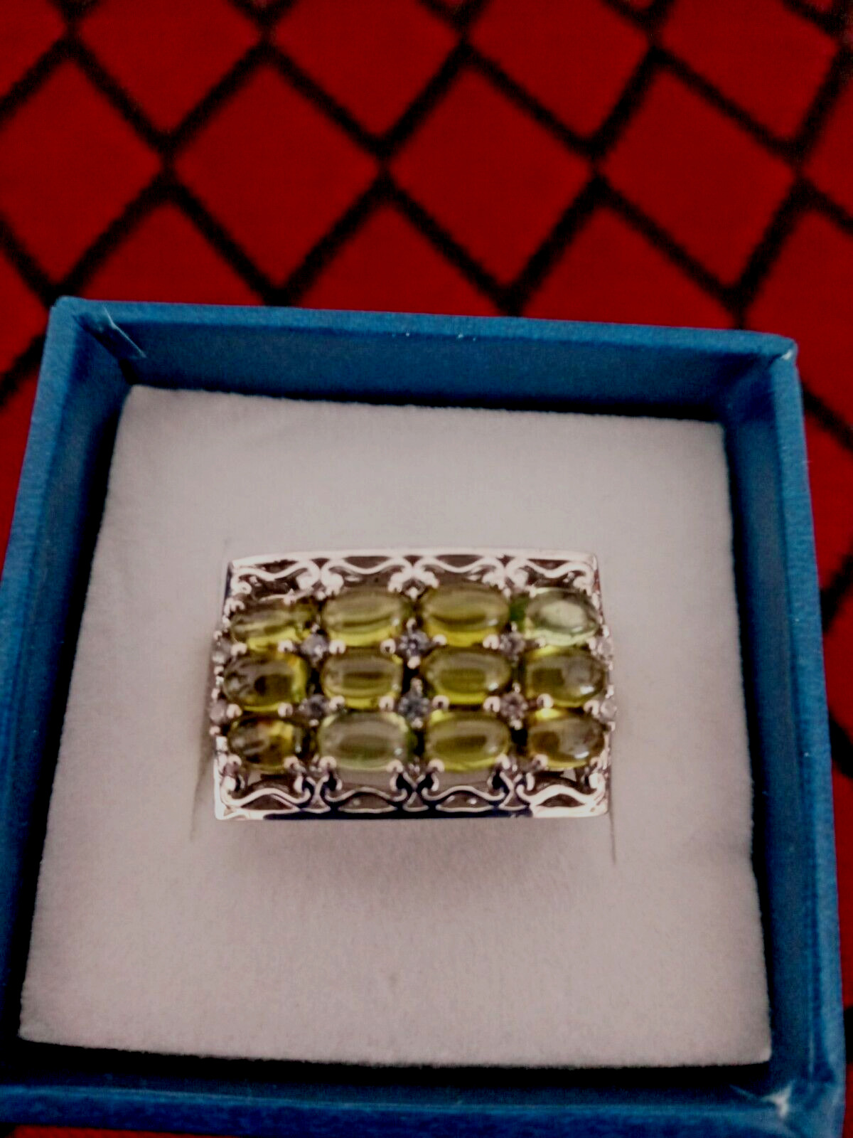Italian Natural Vesuvianite and Zircon Ring in Plat Over Sterling 3.75 cts Sz 7