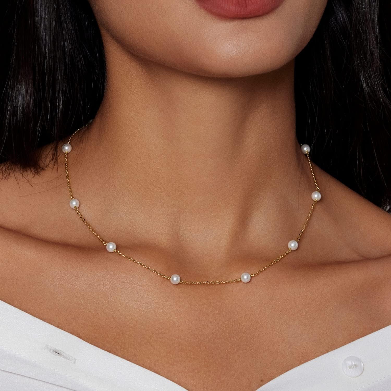 Timeless 4MM Gold Satellite Pearl Necklace – Dainty Bridesmaid & Everyday Wear