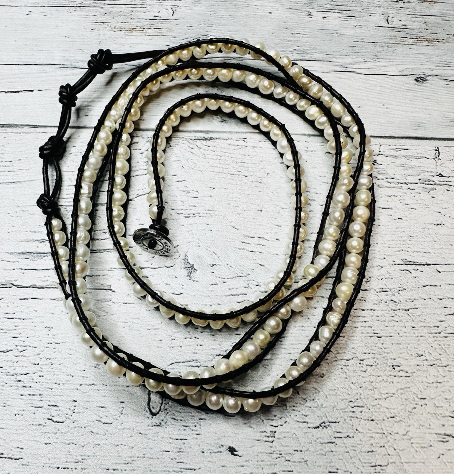 Victoria Emerson Freshwater Pearl Beaded Leather Cord Wrap Bracelet