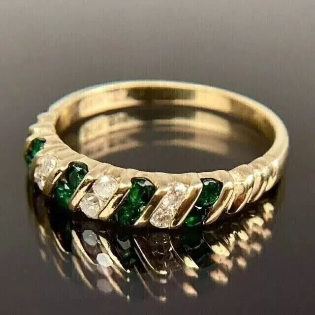 2Ct Round Lab-Created Emerald 14K Yellow Gold Plated Wedding Band Ring Women’s