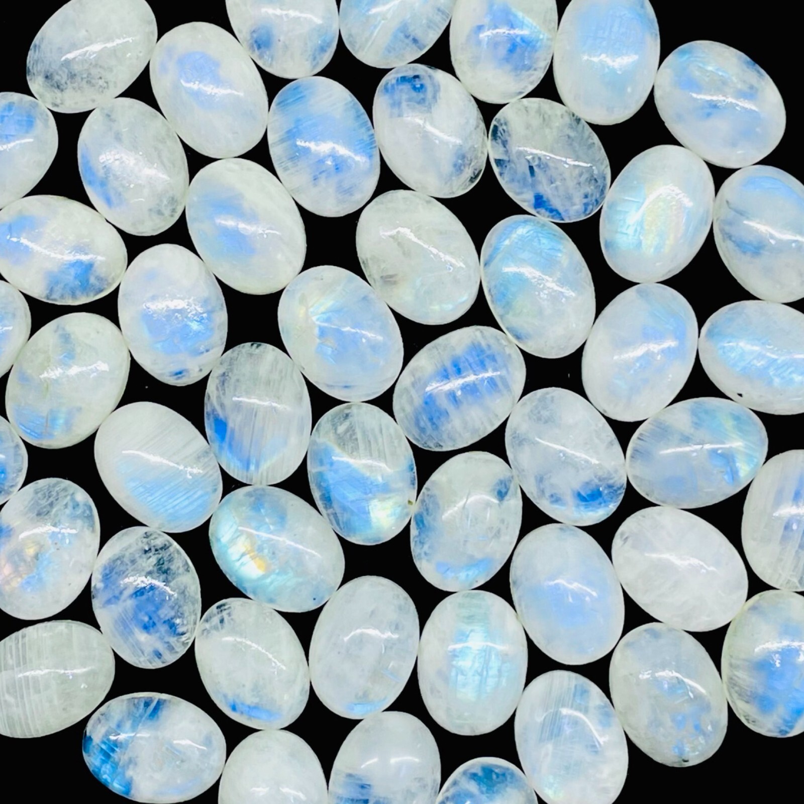 12 Pcs Natural Rainbow Moonstone 16x12mm Oval Blue Shines Cabochon Gemstones Lot