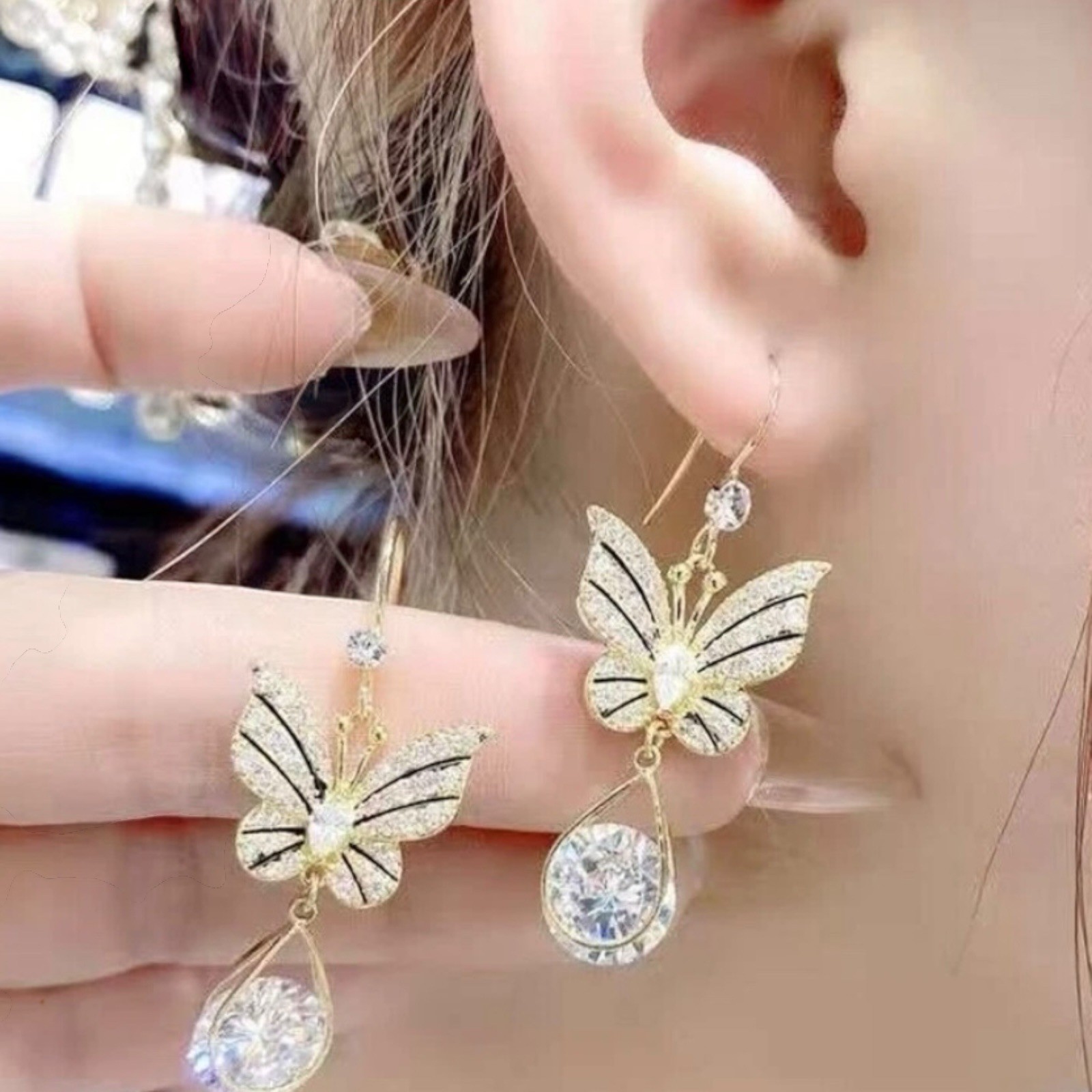 Butterfly Long Tassel Crystal Earrings Women Drop Dangle Ear Stud Gifts A10