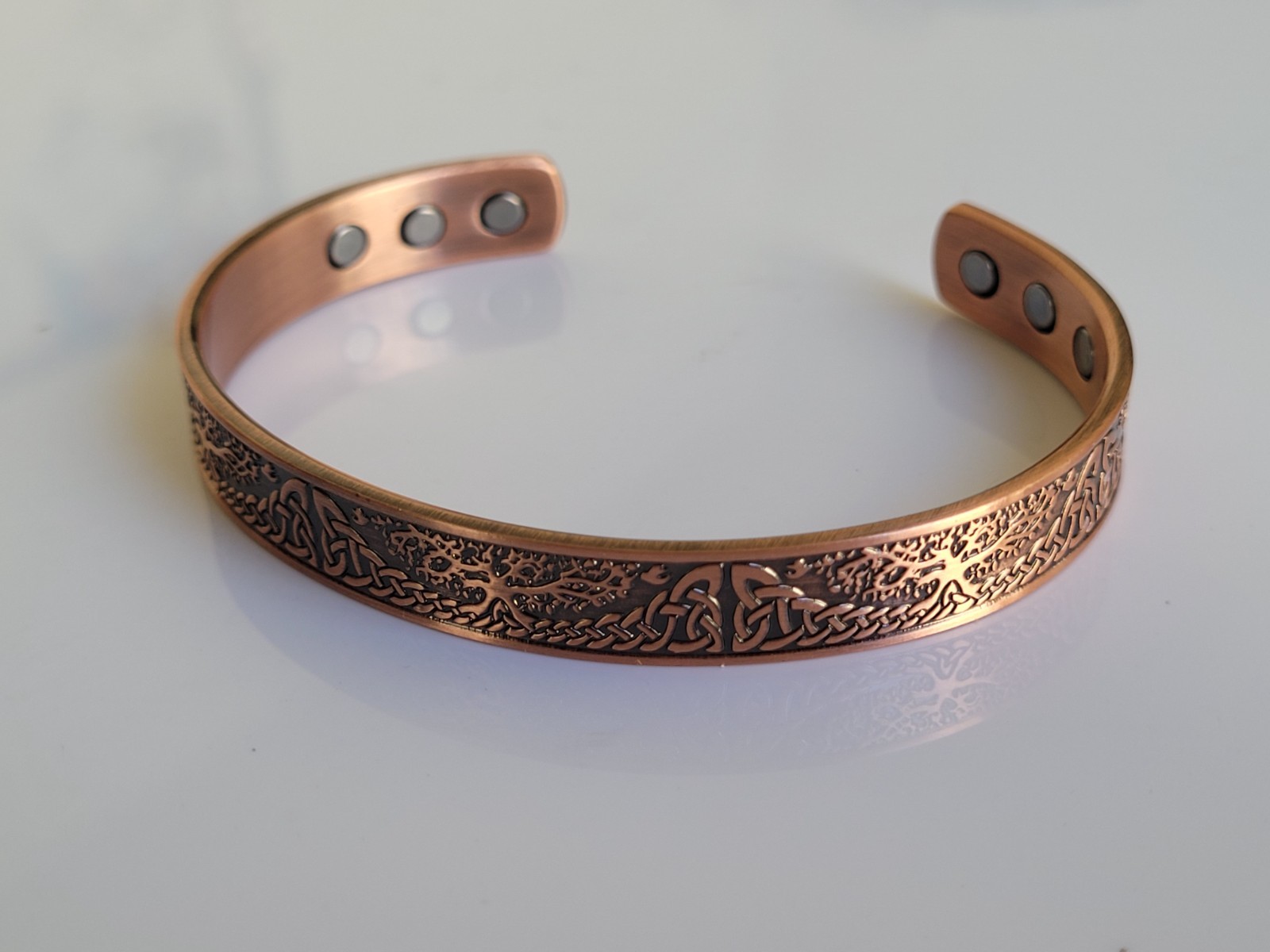 Pure Copper Magnetic 9mm Bracelet Solid Copper 6 Magnets Cuff Tree of Life