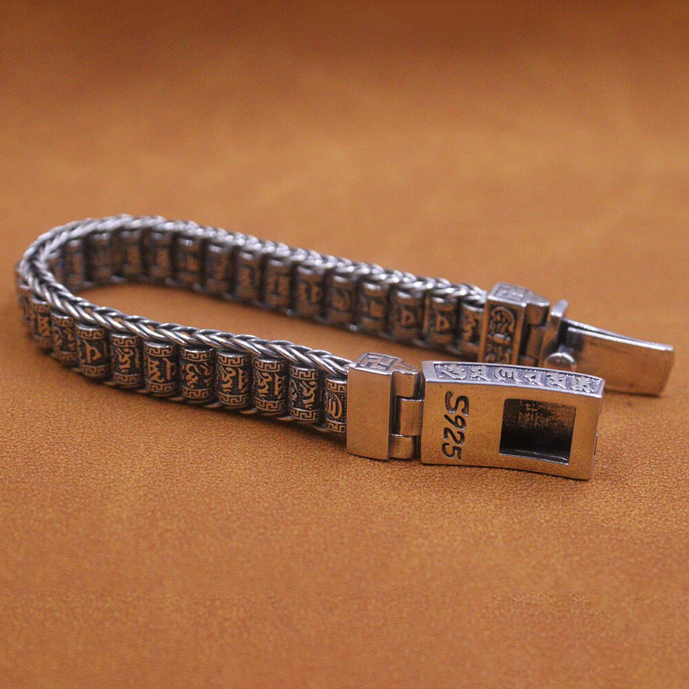 Real 925 Sterling Silver Men’s Bracelet 11mm Sutra Tube Link Chain 7.48inch