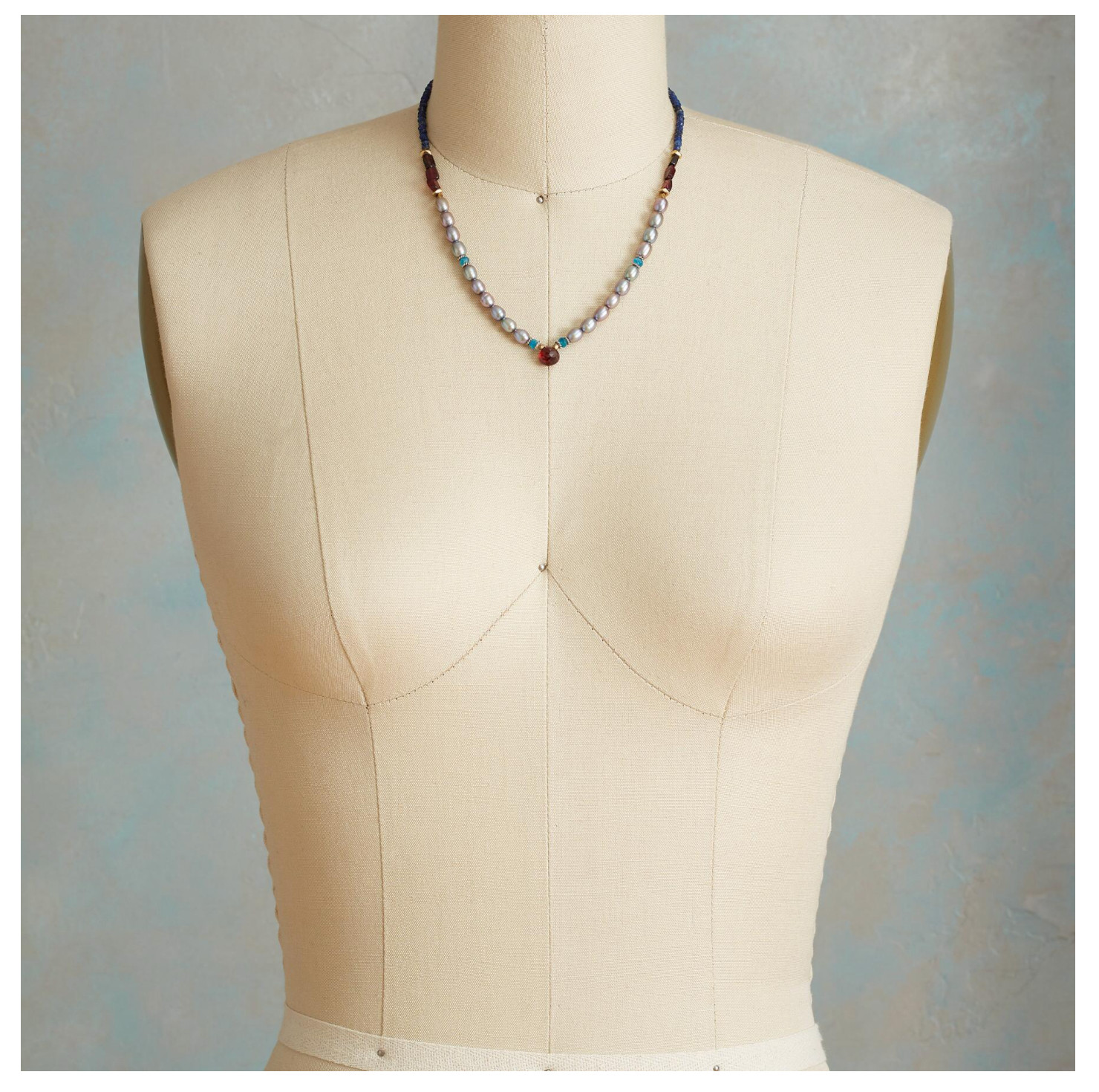 Sundance Catalog “Marguerite” Pearl Necklace Lapis Garnet Apatite Cultured Pearl