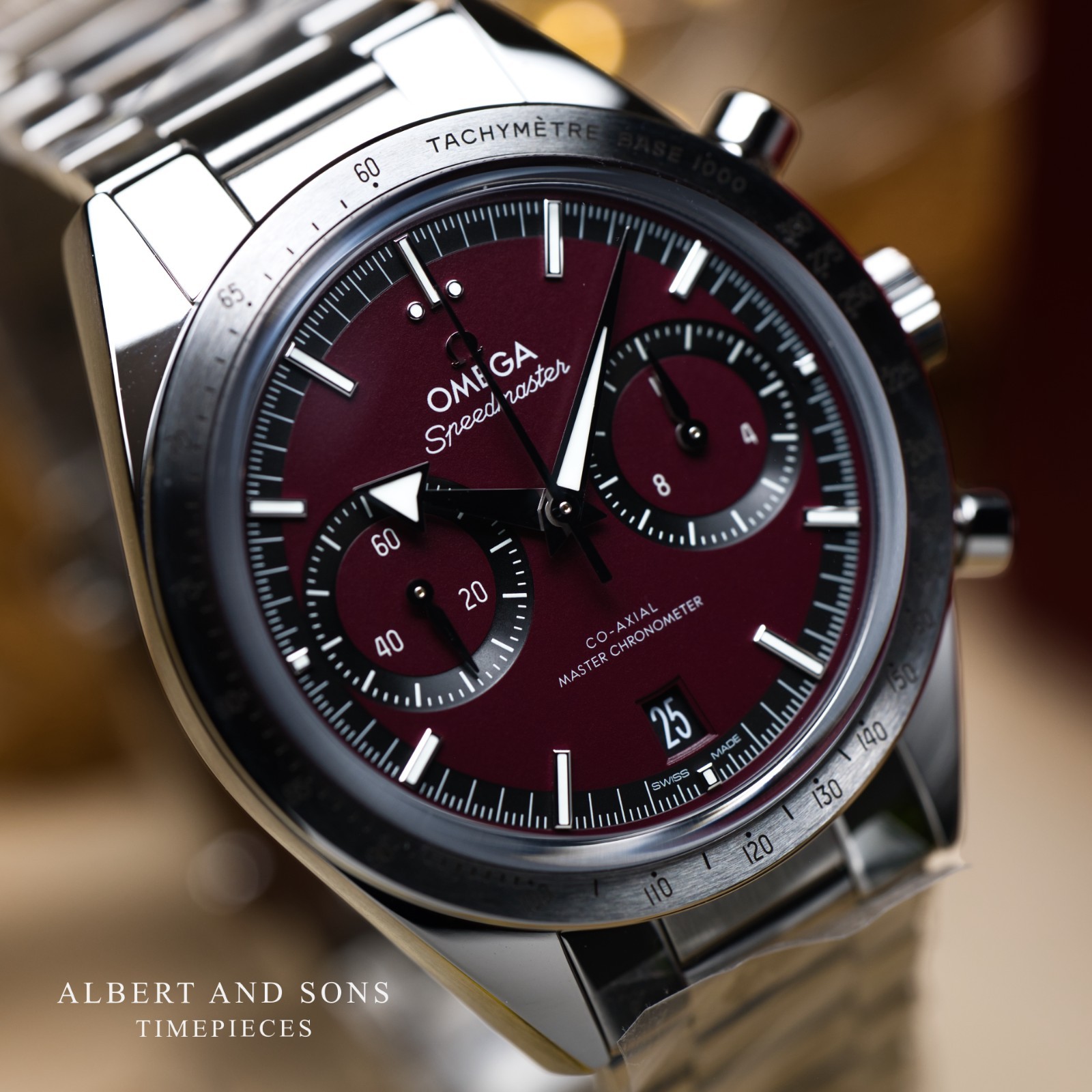 Unworn 2026 Omega SPEEDMASTER ’57 Chronograph Burgundy Red Dial Complete Set