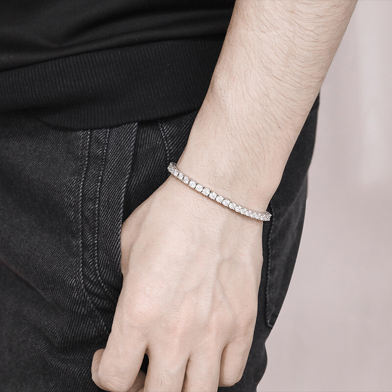 4mm D VVS1 Moissanite Tennis Chain Bracelet for Women Men 925 Sterling Silver