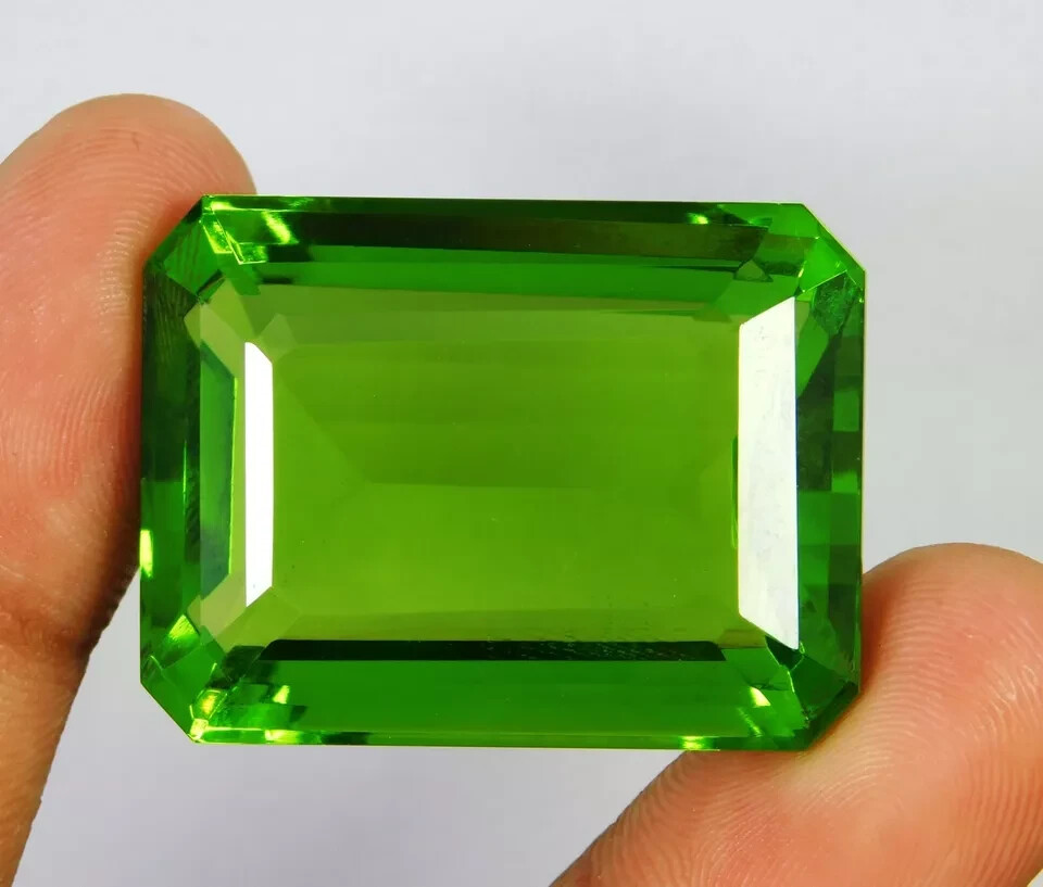 Certified 111.60 Ct Natural Green Peridot Topaz Emerald Cut Loose Gemstone
