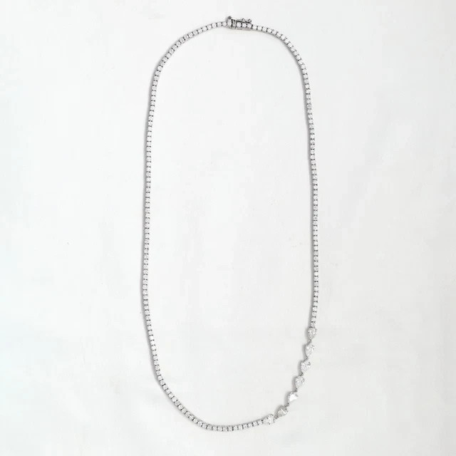 7.7 Ct Round & Pear Cut Moissanite Tennis 18″ Necklace 14K White Gold Pleated