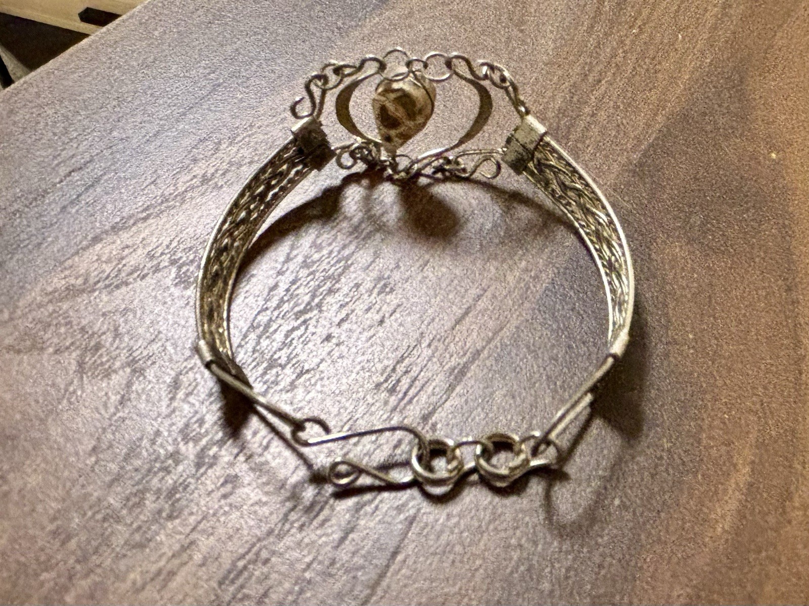 Artisan-style Silver Metal Cuff Bracelet With A Teardrop Gemstone