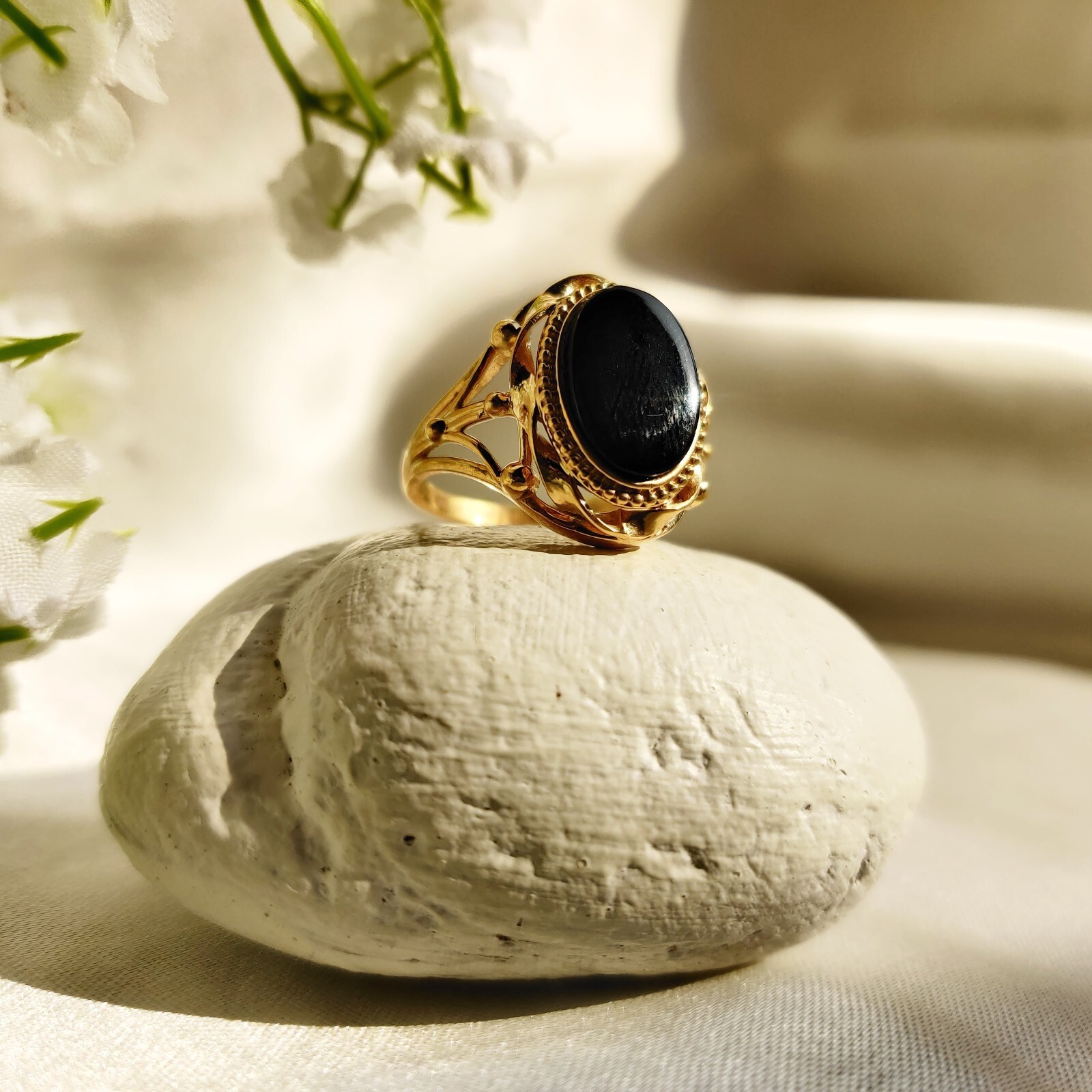 Ring Sterling Silver 925 Women Black Onyx Vintage Ring Victorian Ring H-55