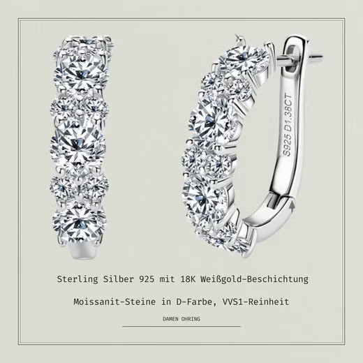 Hoop Earrings Women 925 Silver 18K White Gold Moissanite Luxury Jewelry