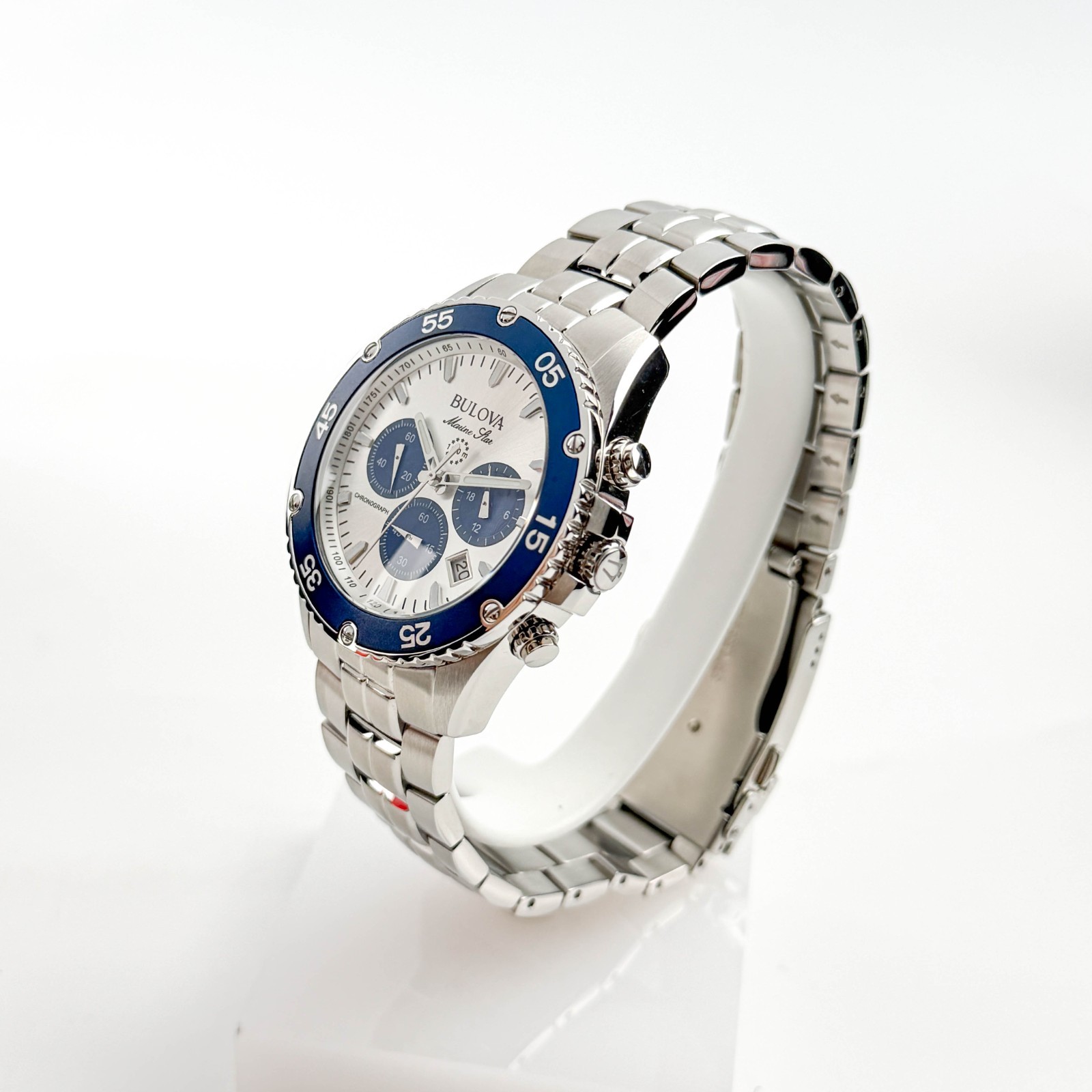 Bulova Marine Star 98B423 Chronograph Silver-White Dial Men’s Quartz Watch 41.5M